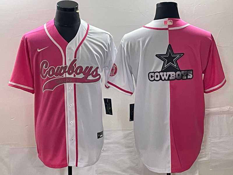 Mens Dallas Cowboys Pink White Split Team Big Logo Cool Base Stitched Baseball Jersey->dallas cowboys->NFL Jersey